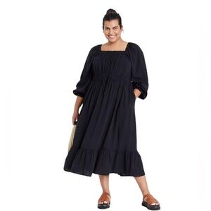 Plus Sized Black Ava & Viv Peasant Dress-Size 3X
